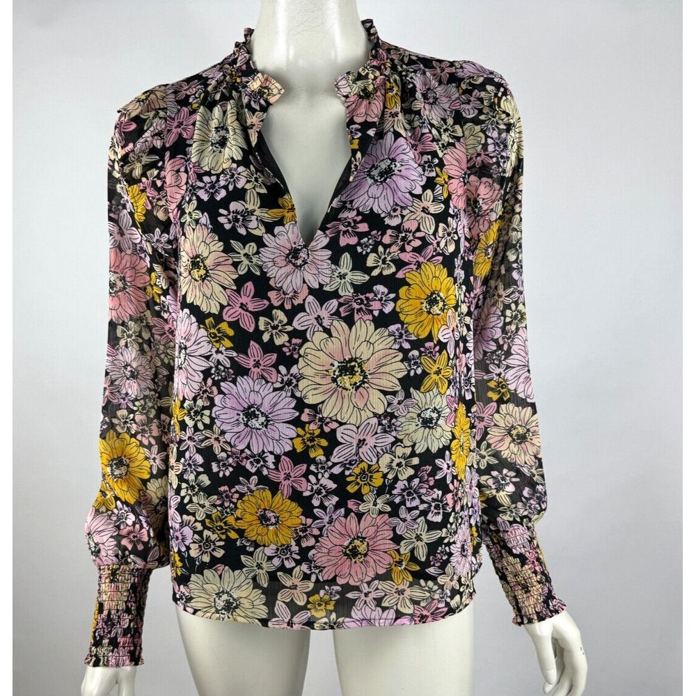 BB DAKOTA Floral Me Not Top Women M NWT $69 Long‎ Sleeve Lined Blouse V-neck